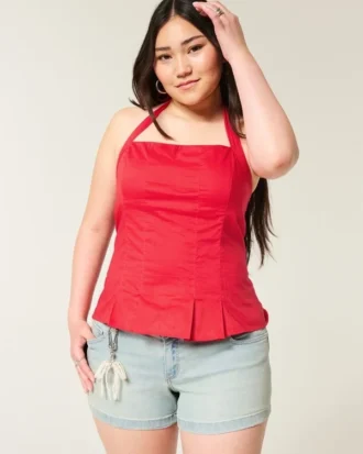 Top halter con espalda abierta y plisado