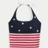 Top halter estilo crochet con estampado de bandera estadounidense