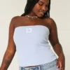Top sin tirantes con estampado gráfico y ribete acanalado