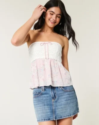 Top sin tirantes de tejido mixto estilo crochet fácil
