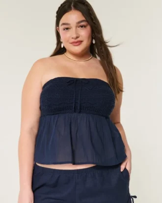 Top sin tirantes de tejido mixto estilo crochet fácil