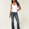 Vaqueros bootcut de talle bajo, lavado oscuro y bordados Vaqueros bootcut de talle bajo, lavado oscuro y bordados