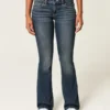 Vaqueros bootcut de talle bajo, lavado oscuro y bordados Vaqueros bootcut de talle bajo, lavado oscuro y bordados