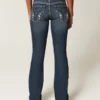 Vaqueros bootcut de talle bajo, lavado oscuro y bordados Vaqueros bootcut de talle bajo, lavado oscuro y bordados