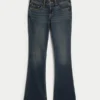 Vaqueros bootcut de talle bajo, lavado oscuro y bordados Vaqueros bootcut de talle bajo, lavado oscuro y bordados