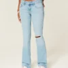 Vaqueros bootcut rasgados de lavado claro y talle bajo con bordados