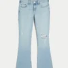 Vaqueros bootcut rasgados de lavado claro y talle bajo con bordados
