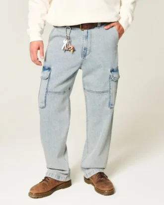 Vaqueros cargo holgados de lavado claro