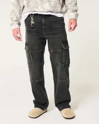 Vaqueros cargo holgados lavados en negro