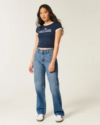 Vaqueros de talle alto con corte curvilíneo