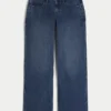 Vaqueros holgados de talle bajo y lavado oscuro con cintura ajustable Vaqueros holgados de talle bajo y lavado oscuro con cintura ajustable