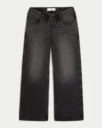 Vaqueros holgados lavados de talle ultra bajo con cordones negros