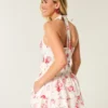 Vestido falda pantalón con escote halter y doble fruncido