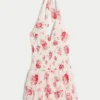 Vestido falda pantalón con escote halter y doble fruncido