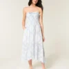 Vestido largo sin tirantes con fruncidos