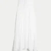 Vestido largo sin tirantes con fruncidos