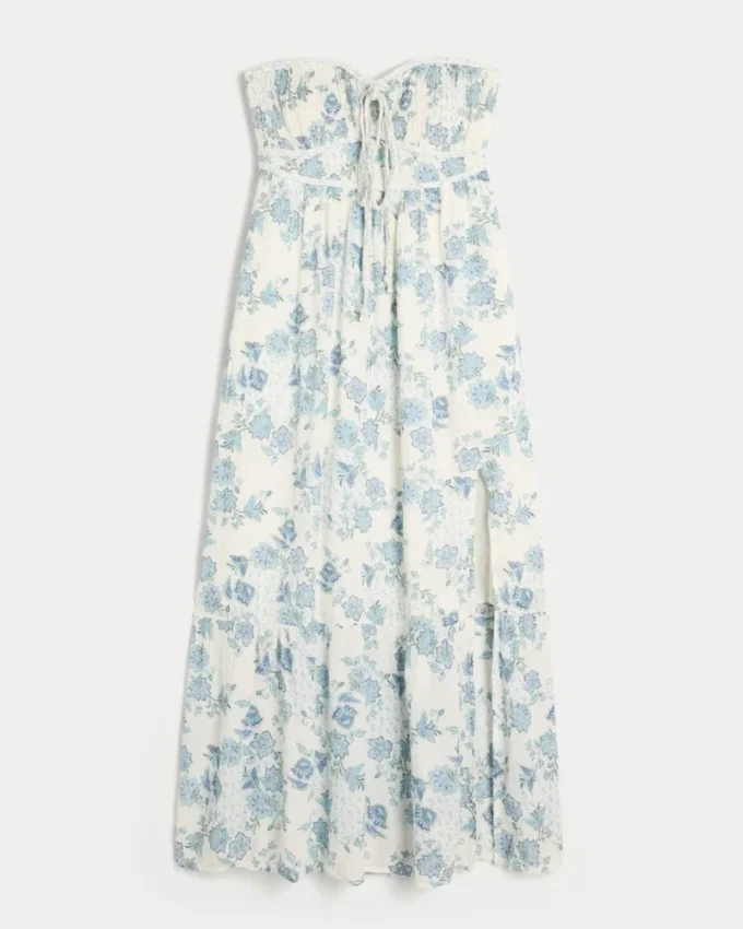 Vestido largo sin tirantes con trenzado