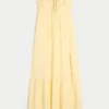 Vestido largo sin tirantes con trenzado