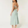 Vestido midi con espalda abierta y mezcla de lino