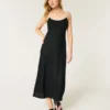 Vestido midi con espalda abierta y mezcla de lino