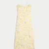 Vestido midi con espalda abierta y mezcla de lino